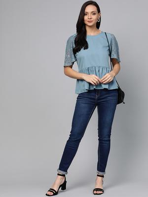 mesh bell sleeved top - 17266445 - Standard Image - 4