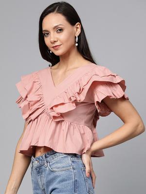 gathered hem frill top - 17266452 - Standard Image - 2