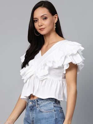 women's ruffle v neck top - 17266453 -  Standard Image - 1