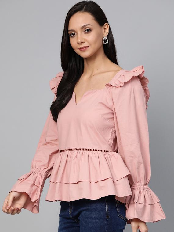 gathered hem bell sleeved top - 17266459 - Zoom Image - 2