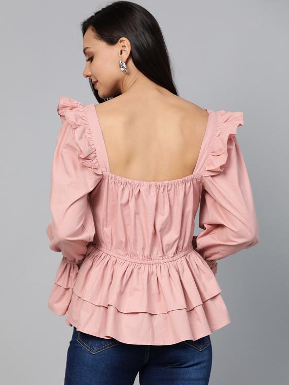 gathered hem bell sleeved top - 17266459 - Zoom Image - 3