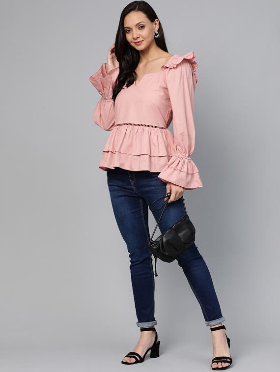 gathered hem bell sleeved top - 17266459 - Zoom Image - 4