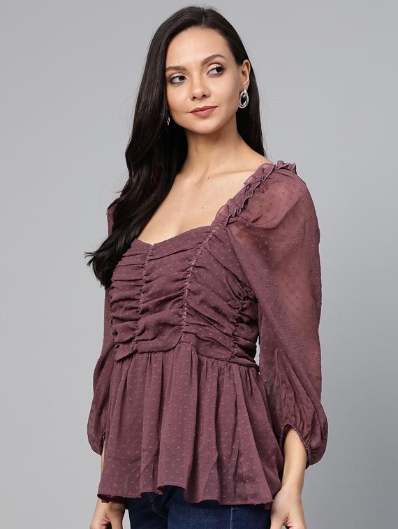 ruched detail dobby top - 17266469 - Zoom Image - 2
