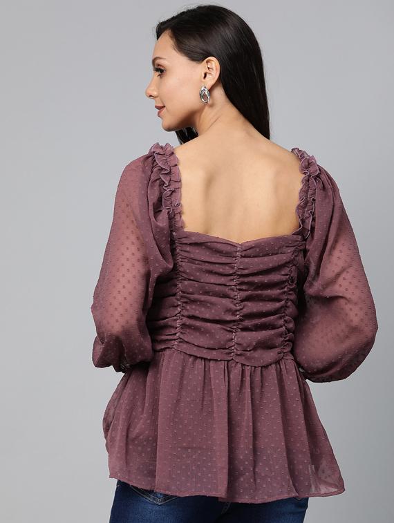 ruched detail dobby top - 17266469 - Zoom Image - 3