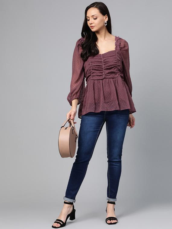 ruched detail dobby top - 17266469 - Zoom Image - 4