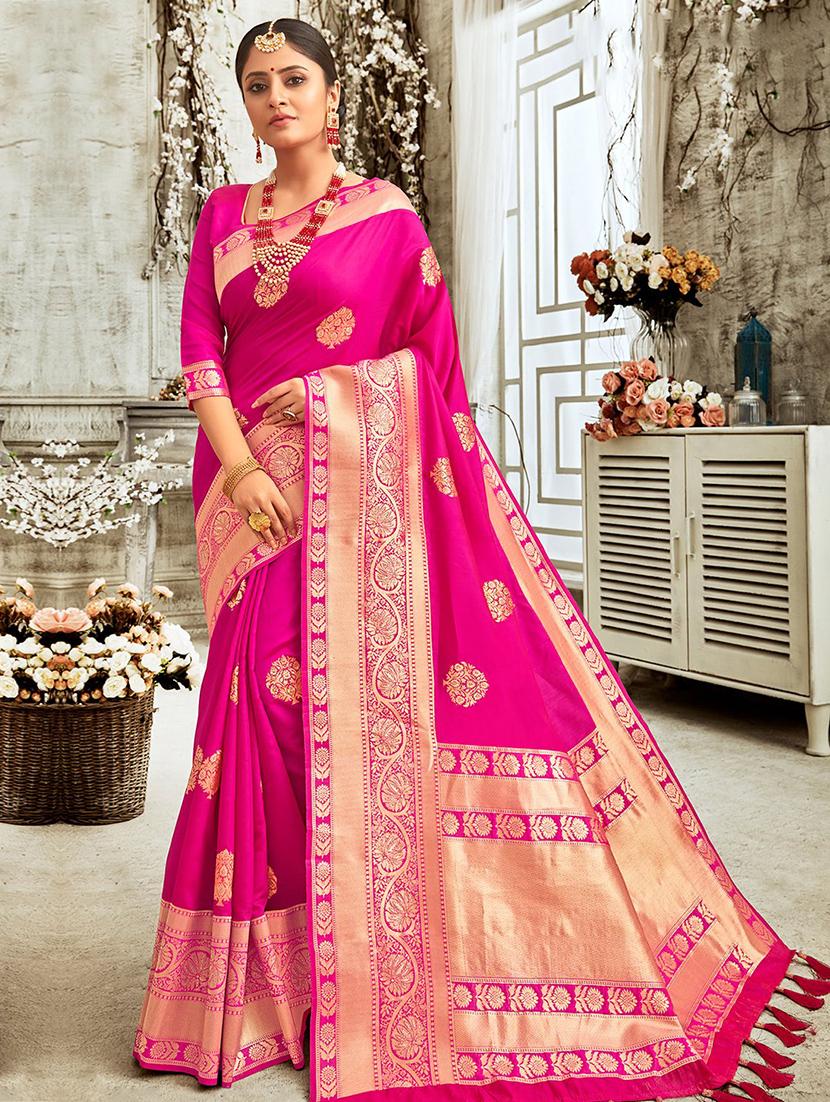 magenta banarasi saree with blouse - 17266919 - Zoom Image - 1