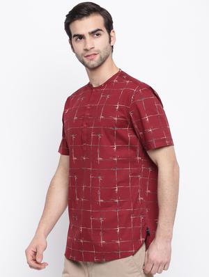 red checkered short kurta - 17267136 - Standard Image - 2