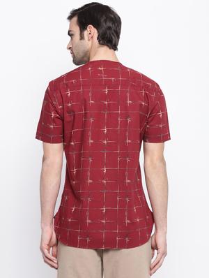 red checkered short kurta - 17267136 - Standard Image - 3