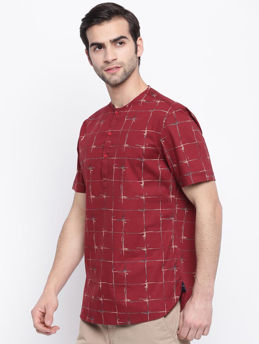 red checkered short kurta - 17267136 - Zoom Image - 2