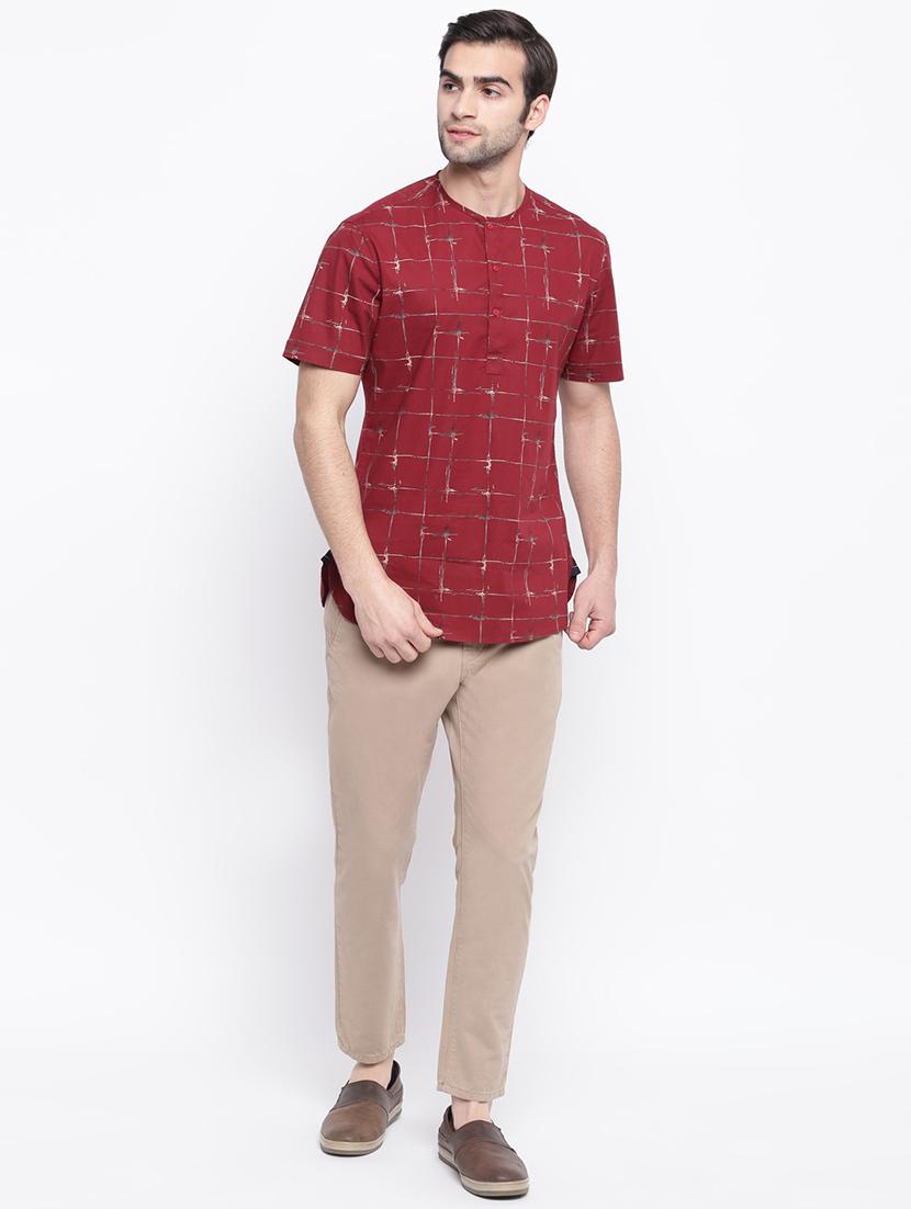 red checkered short kurta - 17267136 - Zoom Image - 4