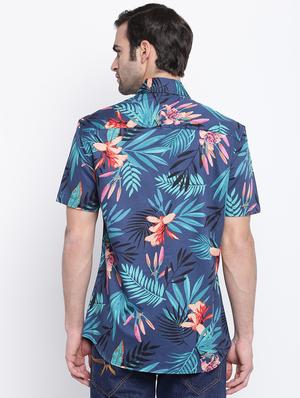 blue tropical print casual shirt - 17267138 - Standard Image - 3