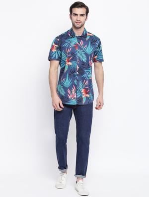 blue tropical print casual shirt - 17267138 - Standard Image - 4