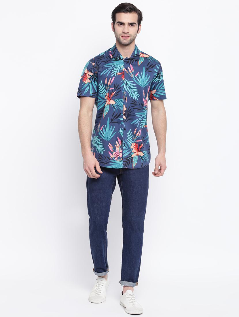 blue tropical print casual shirt - 17267138 - Zoom Image - 4