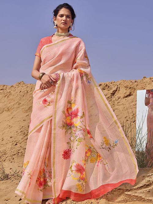 floral printed saree with blouse - 17267296 - Very Small Image - 1