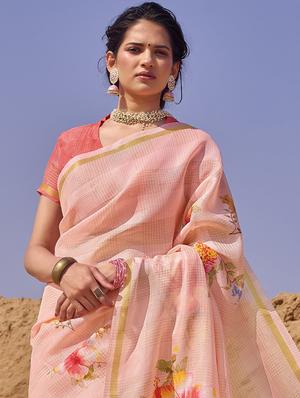 floral printed saree with blouse - 17267296 - Standard Image - 2