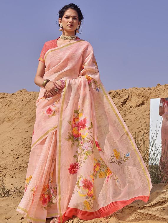 floral printed saree with blouse - 17267296 - Zoom Image - 1