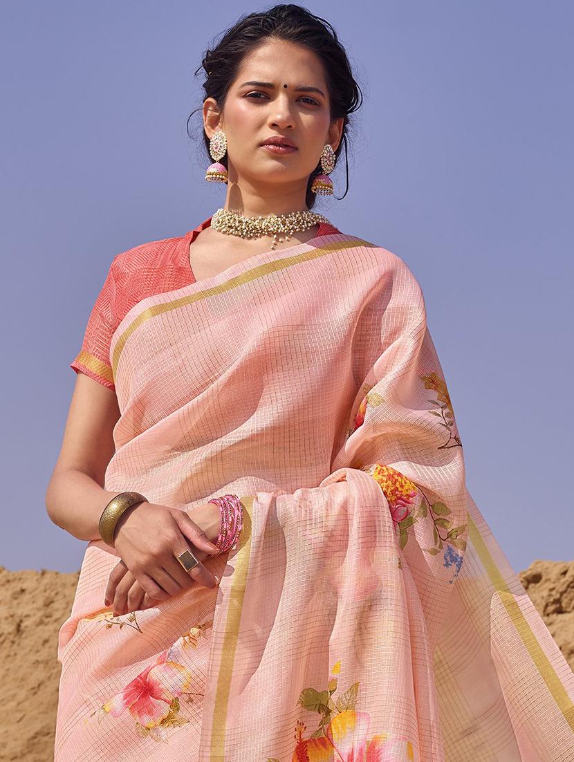 floral printed saree with blouse - 17267296 - Zoom Image - 2