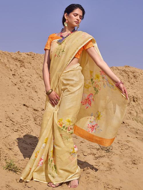 floral printed saree with blouse - 17267300 - Very Small Image - 1