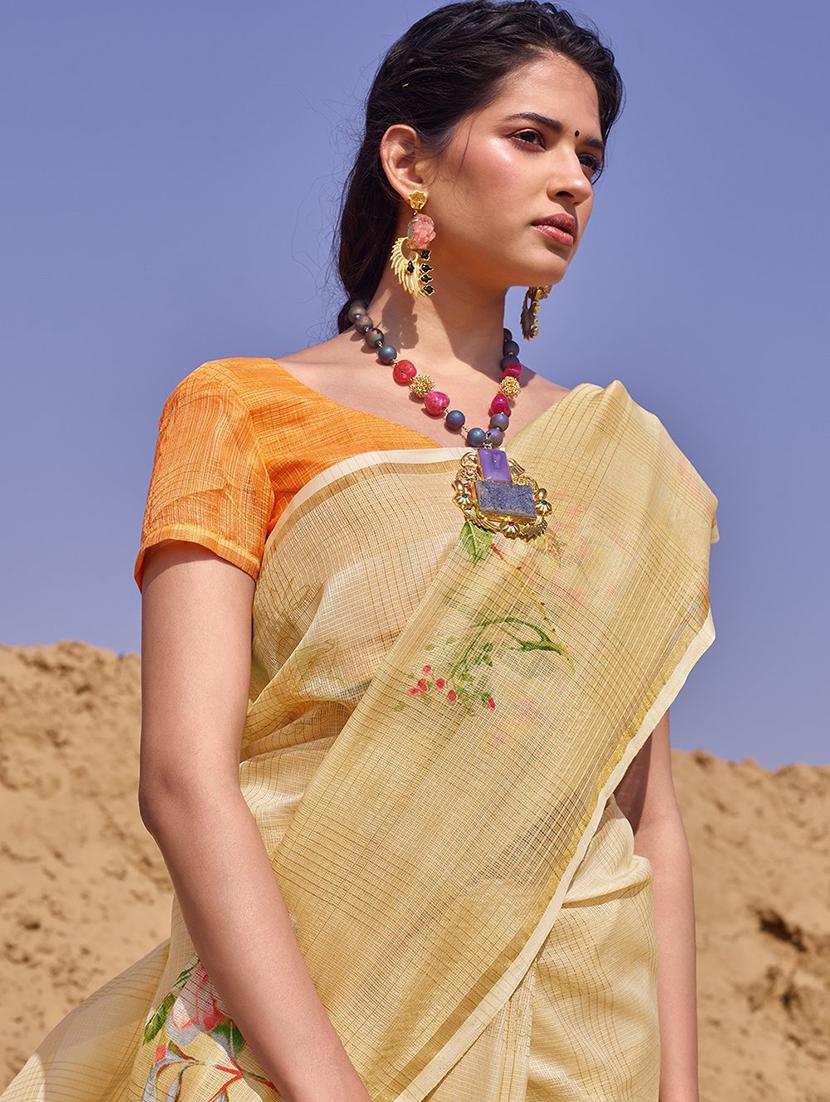 floral printed saree with blouse - 17267300 - Zoom Image - 2