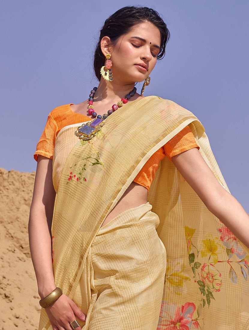 floral printed saree with blouse - 17267300 - Zoom Image - 3