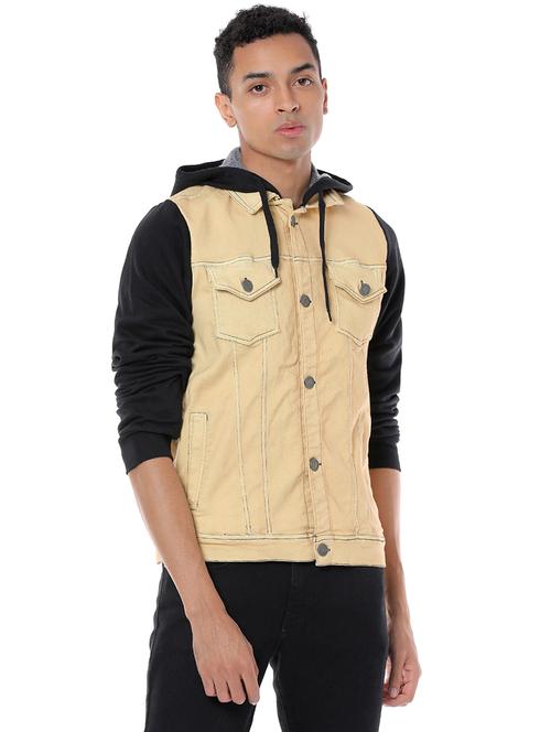 beige color block denim jacket - 17267569 - Standard Image - 1