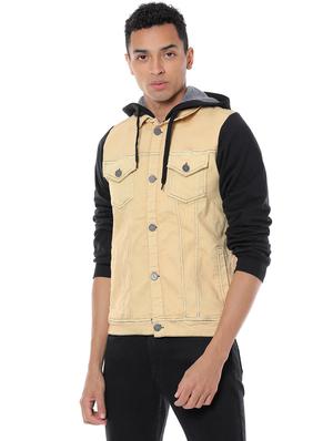 beige color block denim jacket - 17267569 - Standard Image - 2