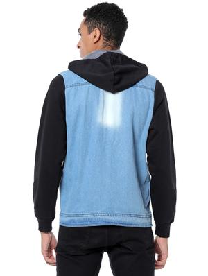 blue color block washed denim jacket - 17267571 - Standard Image - 3