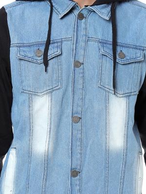 blue color block washed denim jacket - 17267571 - Standard Image - 5