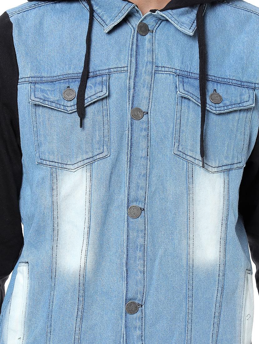 blue color block washed denim jacket - 17267571 - Zoom Image - 5