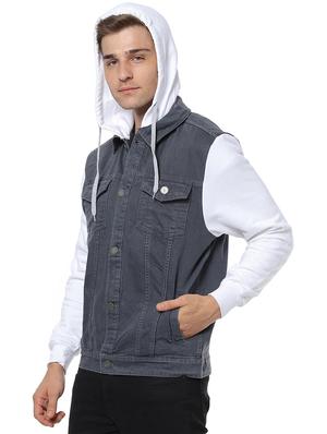 grey color block denim jacket - 17267572 - Standard Image - 2