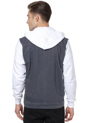 grey color block denim jacket - 17267572 - Standard Image - 3