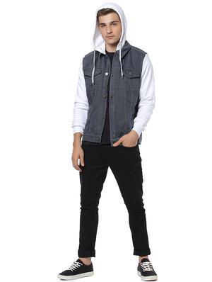 grey color block denim jacket - 17267572 - Standard Image - 4