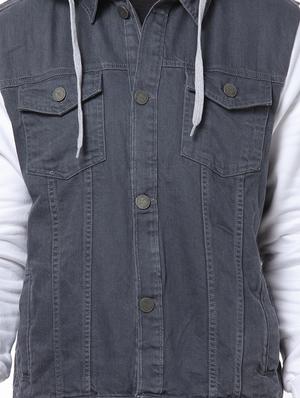 grey color block denim jacket - 17267572 - Standard Image - 5