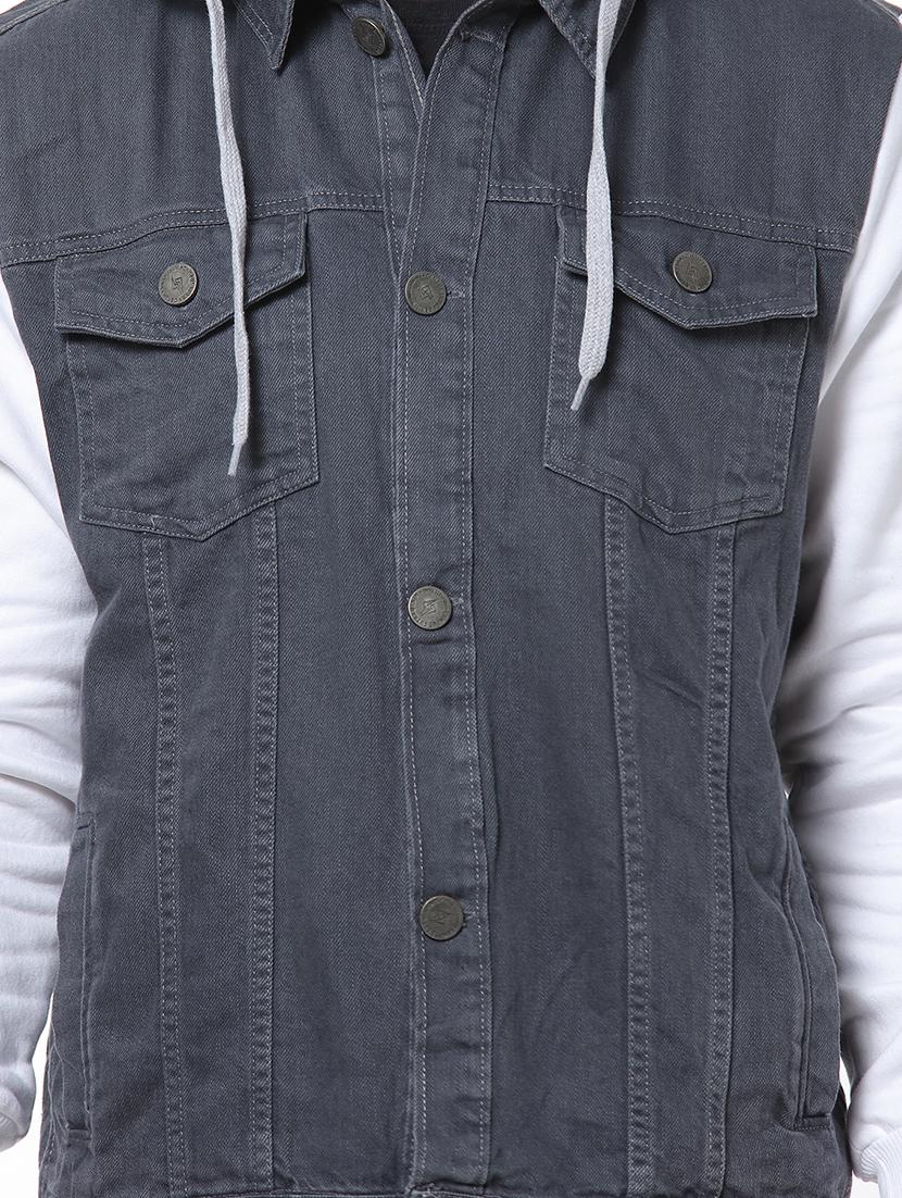 grey color block denim jacket - 17267572 - Zoom Image - 5
