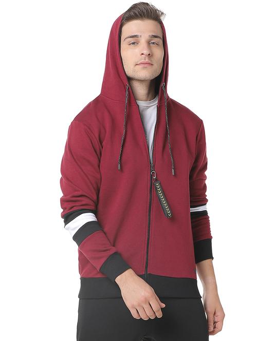 maroon color block cut & sew sweatshirt - 17267712 - Standard Image - 1