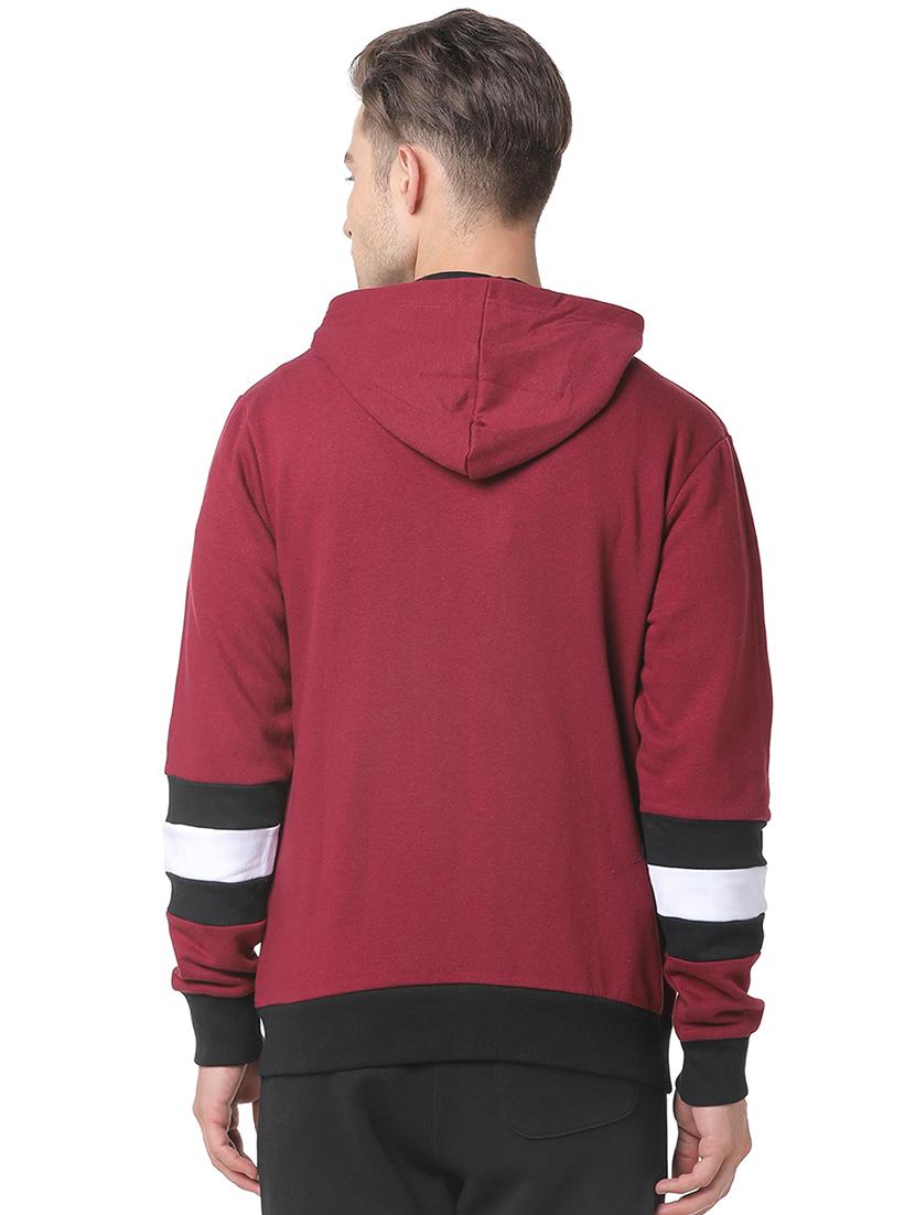 maroon color block cut & sew sweatshirt - 17267712 - Zoom Image - 3