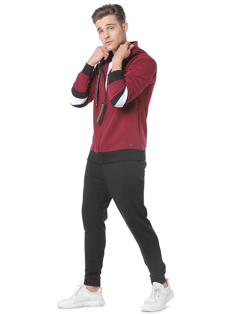 maroon color block cut & sew sweatshirt - 17267712 - Zoom Image - 4