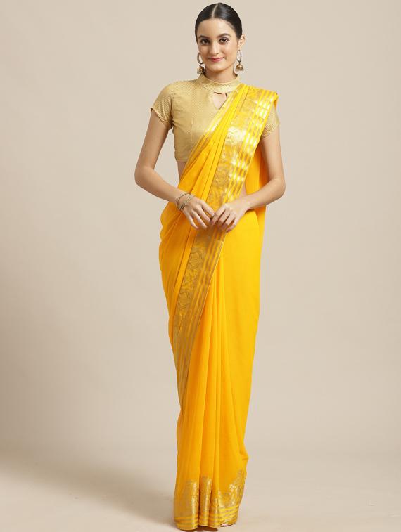 solid woven saree with blouse - 17268588 - Zoom Image - 1