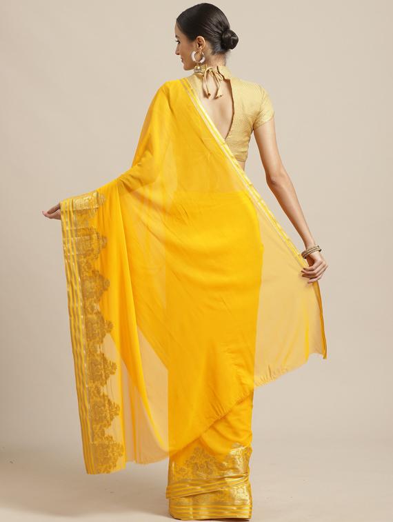 solid woven saree with blouse - 17268588 - Zoom Image - 2