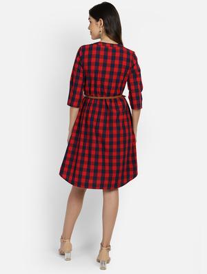 round neck checkered dress - 17268962 - Standard Image - 3