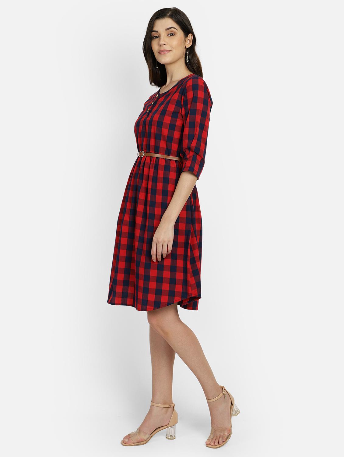 round neck checkered dress - 17268962 - Zoom Image - 2