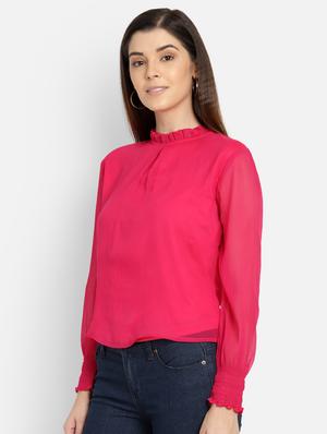 frilled neck solid top - 17269042 - Standard Image - 2