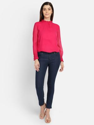 frilled neck solid top - 17269042 - Standard Image - 4