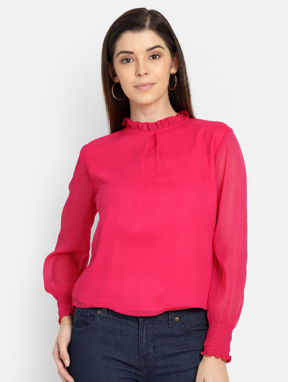 frilled neck solid top - 17269042 - Zoom Image - 1