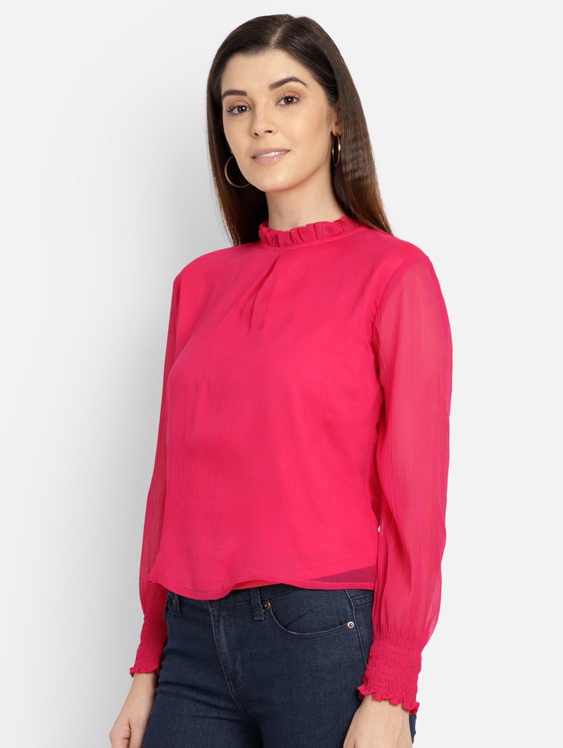 frilled neck solid top - 17269042 - Zoom Image - 2