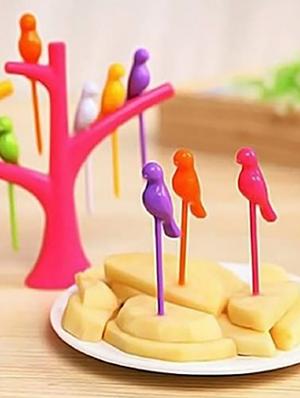 plastic fancy bird fork set with tree shape holder rack (pack of 3) - 17269124 - Standard Image - 2