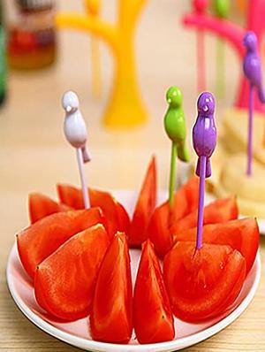 plastic fancy bird fork set with tree shape holder rack (pack of 3) - 17269124 - Standard Image - 3