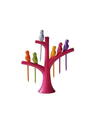 plastic fancy bird fork set with tree shape holder rack (pack of 3) - 17269124 - Standard Image - 4