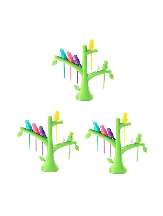 plastic fancy bird fork set with tree shape holder rack (pack of 3) - 17269124 - Zoom Image - 1