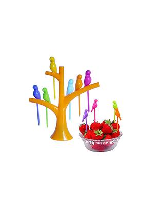 plastic fancy bird fork set with tree shape holder rack (pack of 5) - 17269125 - Standard Image - 2